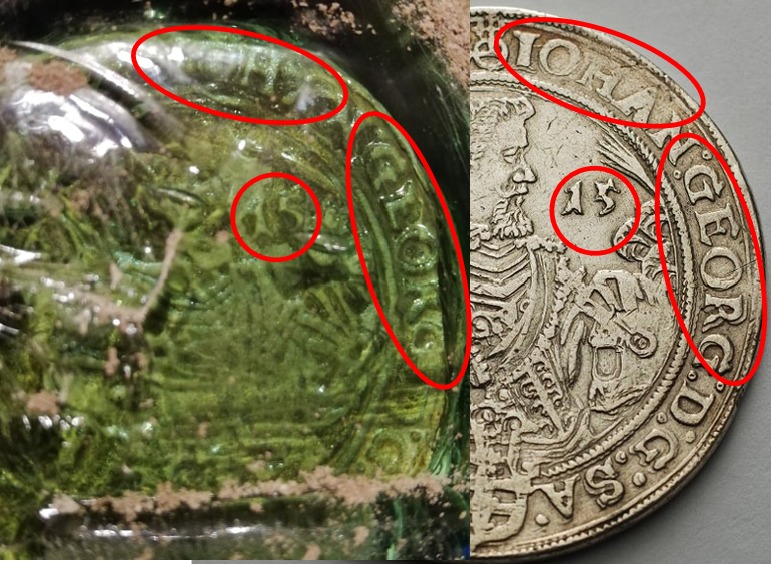 The impression in the glass seal compared side by side with a Saxon taler of 1615