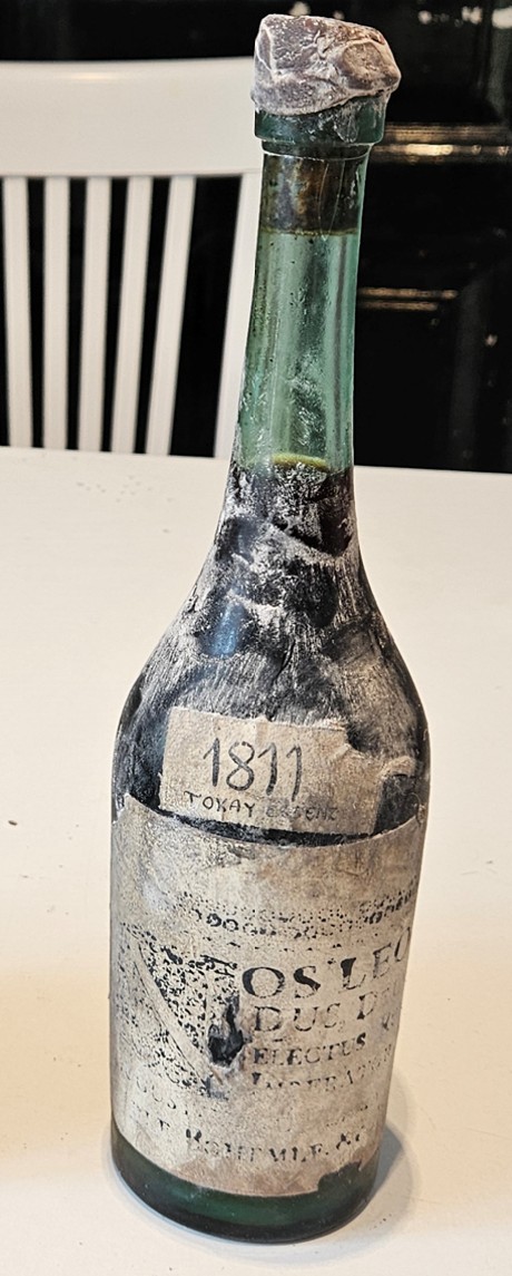 The 1811 Tokay Essence bottle, label reading 1811 Tokay Essenz and Leopoldus
