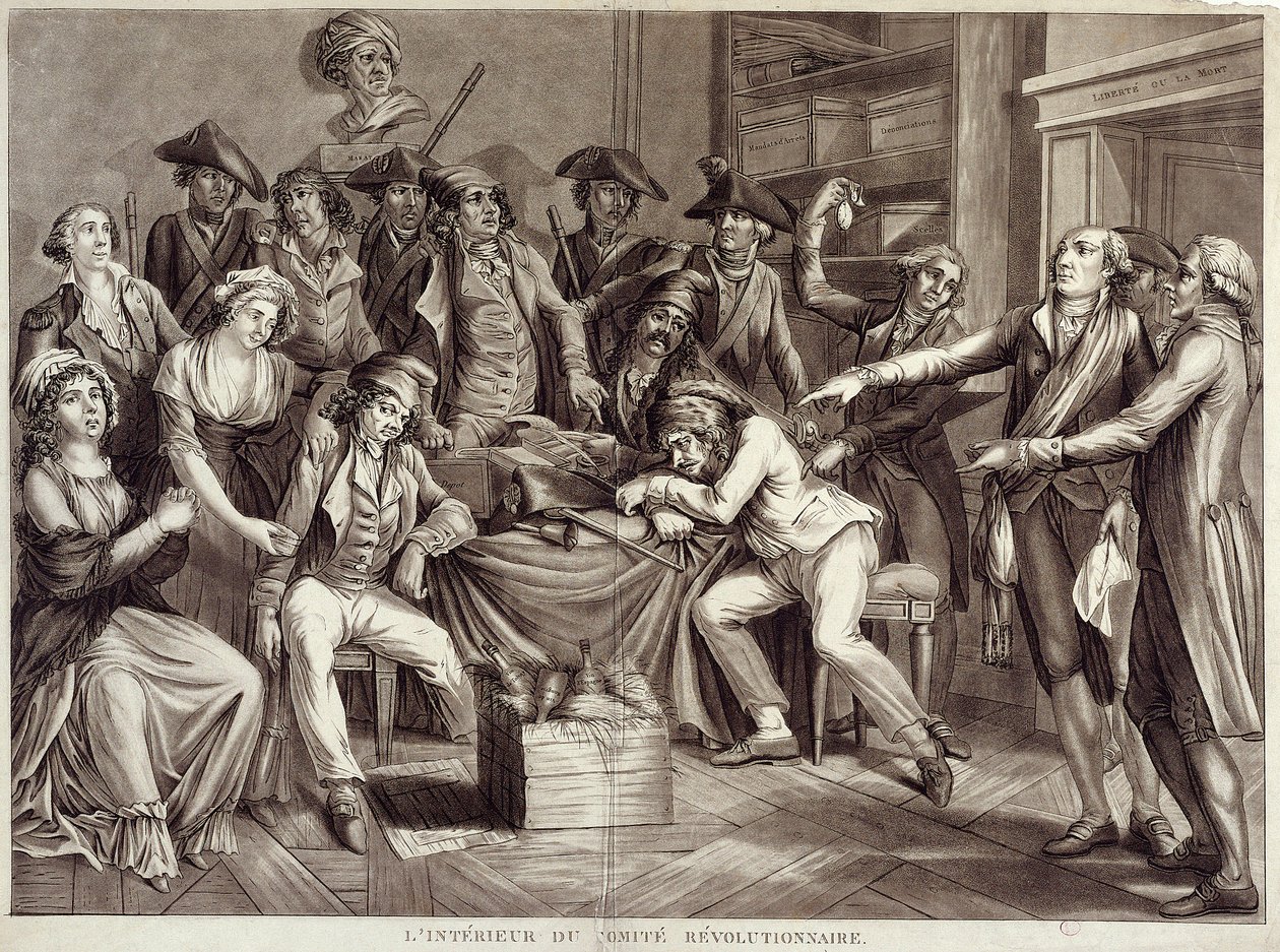 L’intérieur du comité révolutionnaire, engraving, 18th century