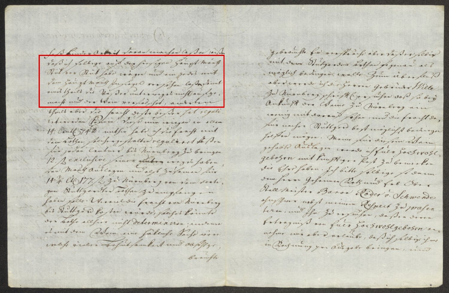Bü 474, p. 137: the 1746 letter, with the passage on weighing and sealing each cask at the Head Customs House framed in red