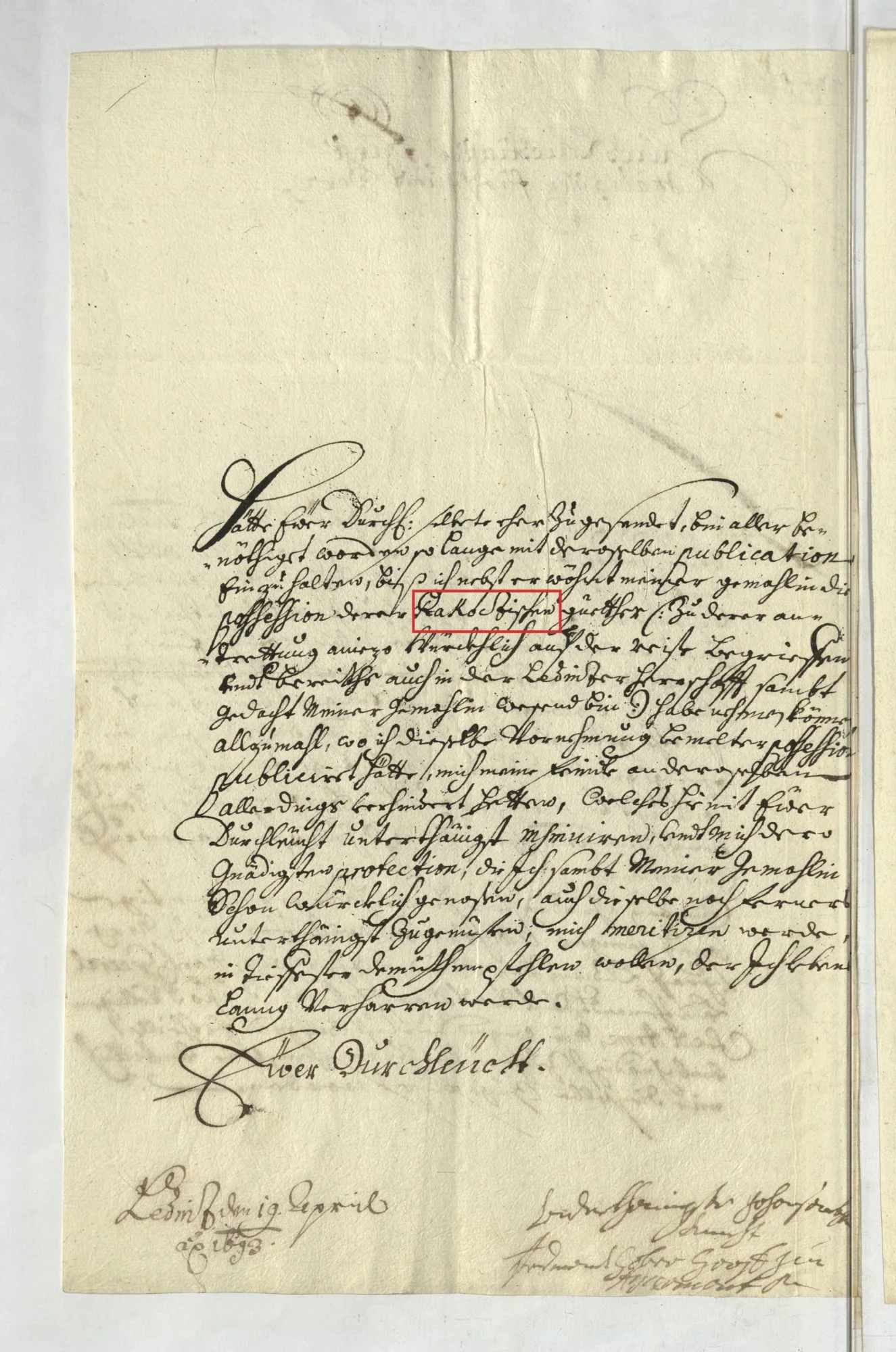 Second page of the letter, with Rakoczischen boxed in red, on the Rákóczi estates