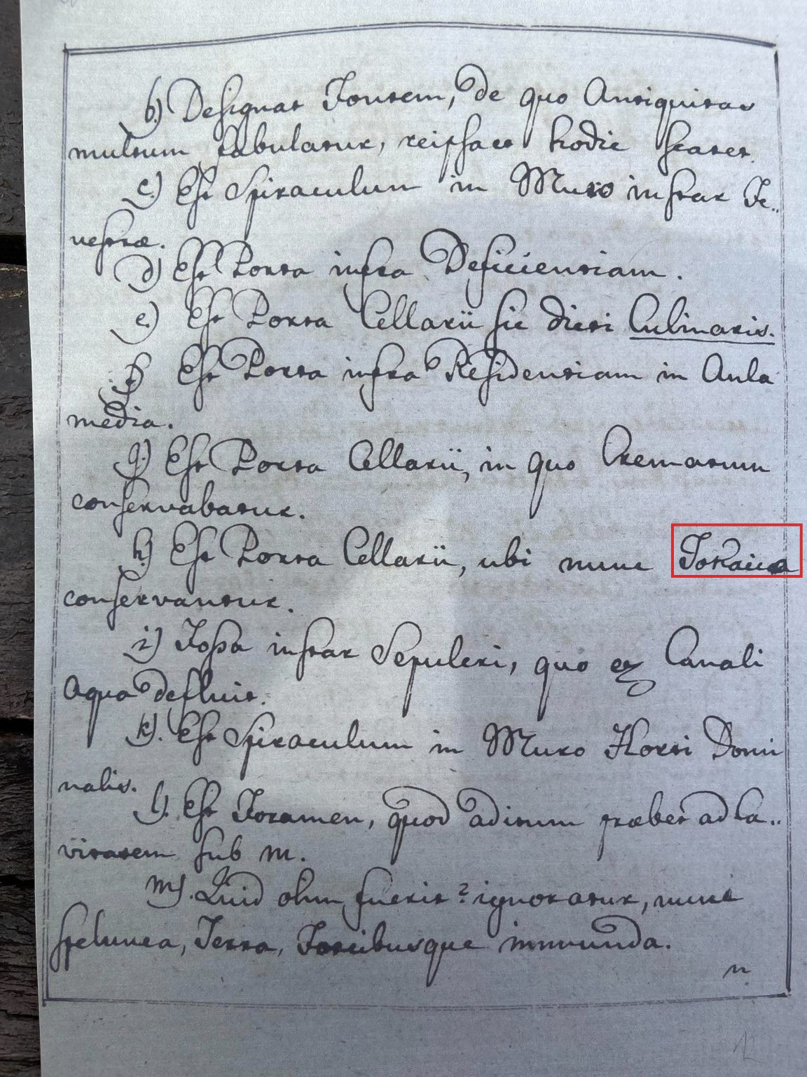 The key to the plan: letter h, the cellar door where the Tokaji is now kept, with Tokaica boxed in red