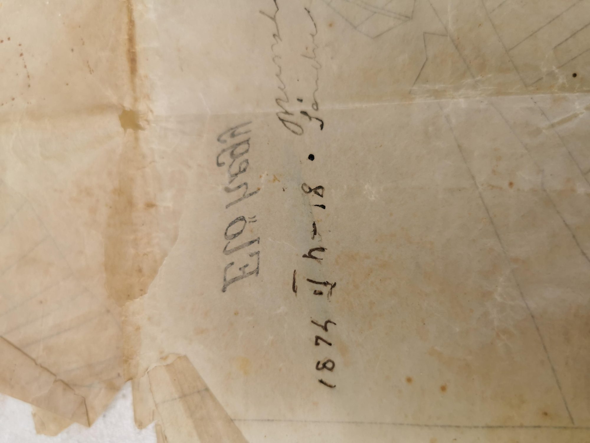 The reverse of the sheet with the pencil date 1874 and a section number