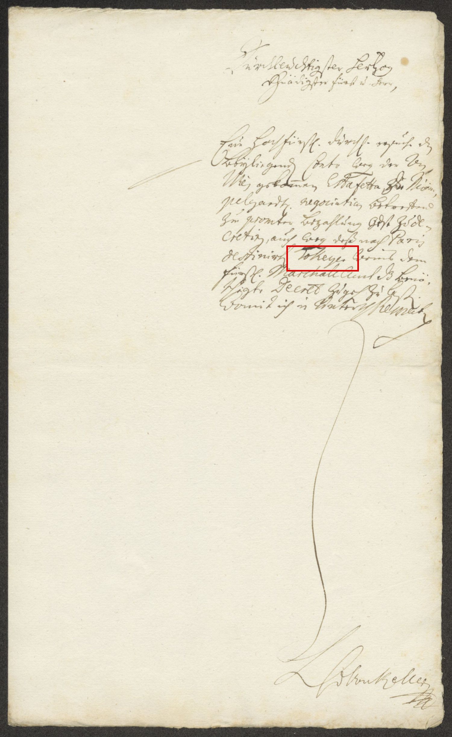 Von Keller&rsquo;s petition from Paris, with the words nach Paris destinirten Tokeyer Weins boxed in red