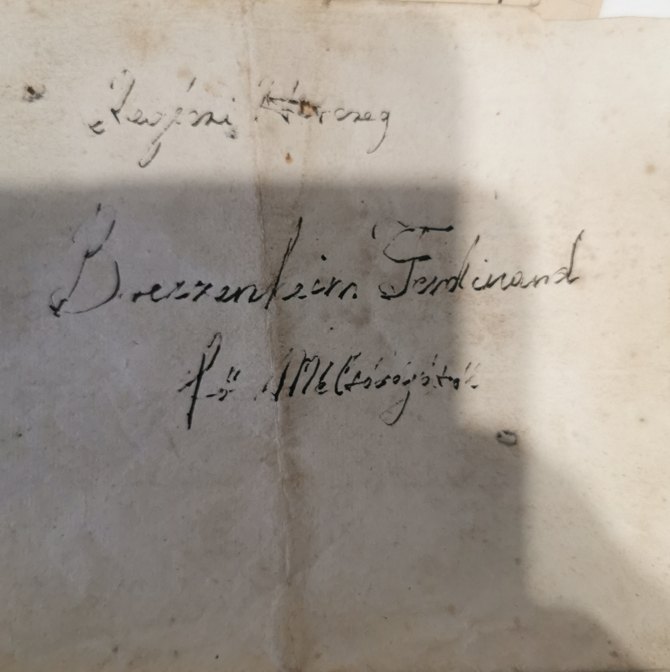 The verso naming the donor: Regéczi herczeg Bretzenheim Ferdinand ő Méltóságától