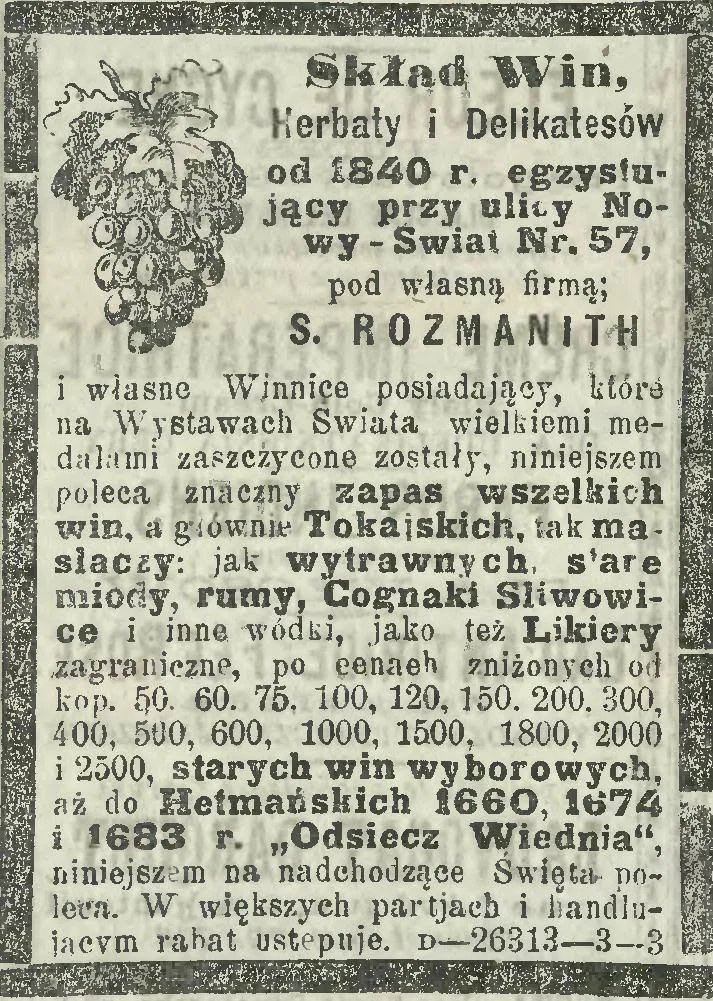 S. Rozmanith advertisement, Warsaw