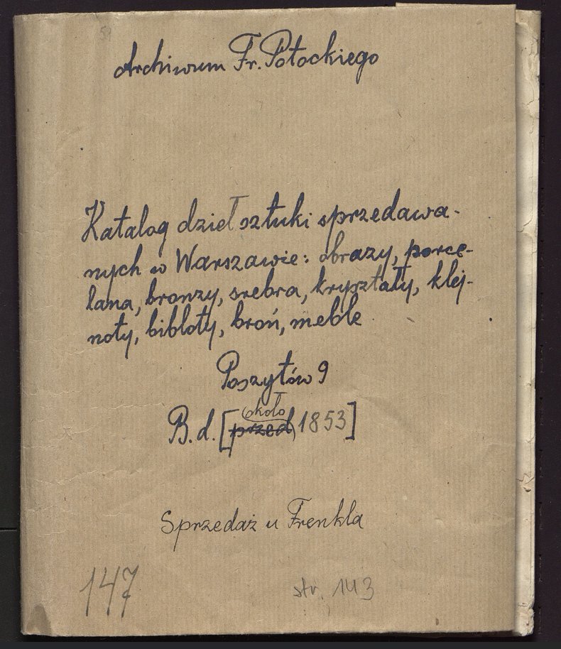 Cover of the Potocki sale catalogue in AGAD, inscribed Archiwum Fr. Potockiego