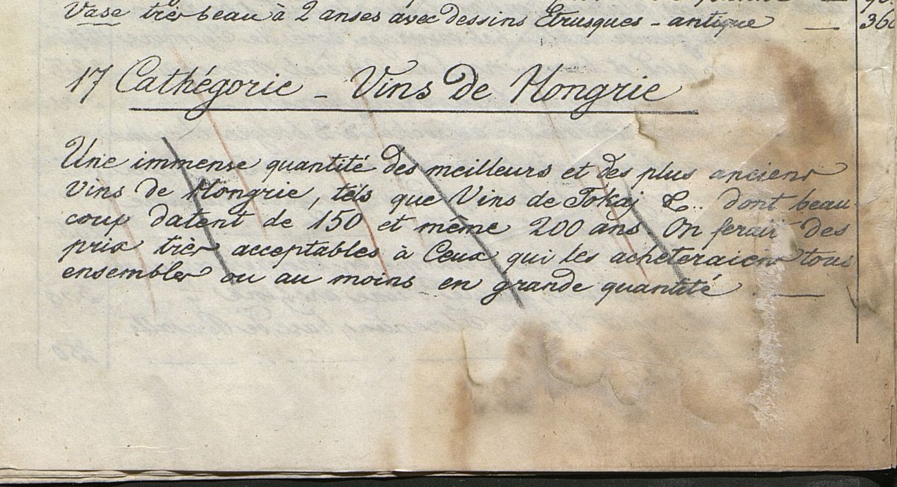 Detail: 17 Cathégorie – Vins de Hongrie, offering an immense quantity of the best and oldest Hungarian wines