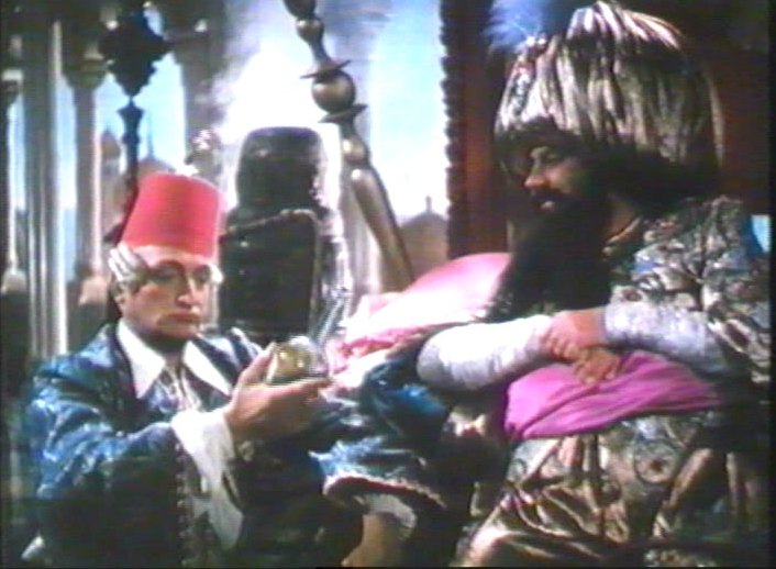Hans Albers as Münchhausen and Leo Slezak as the Sultan, 1943
