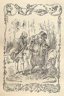 The Baron hands the bottle to the Sultan — wood engraving after Theodor Hosemann