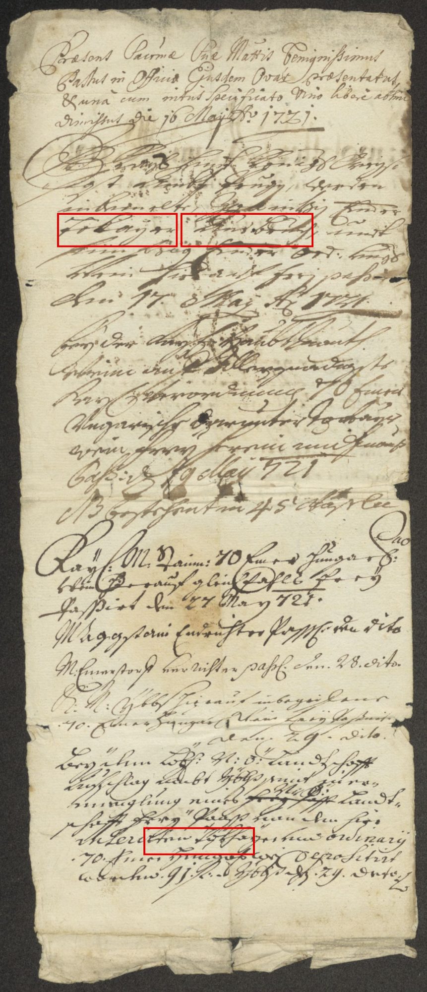 The accompanying slip with the Hungarian and Lower Austrian toll visas, Tokayer Ausbruch framed in red