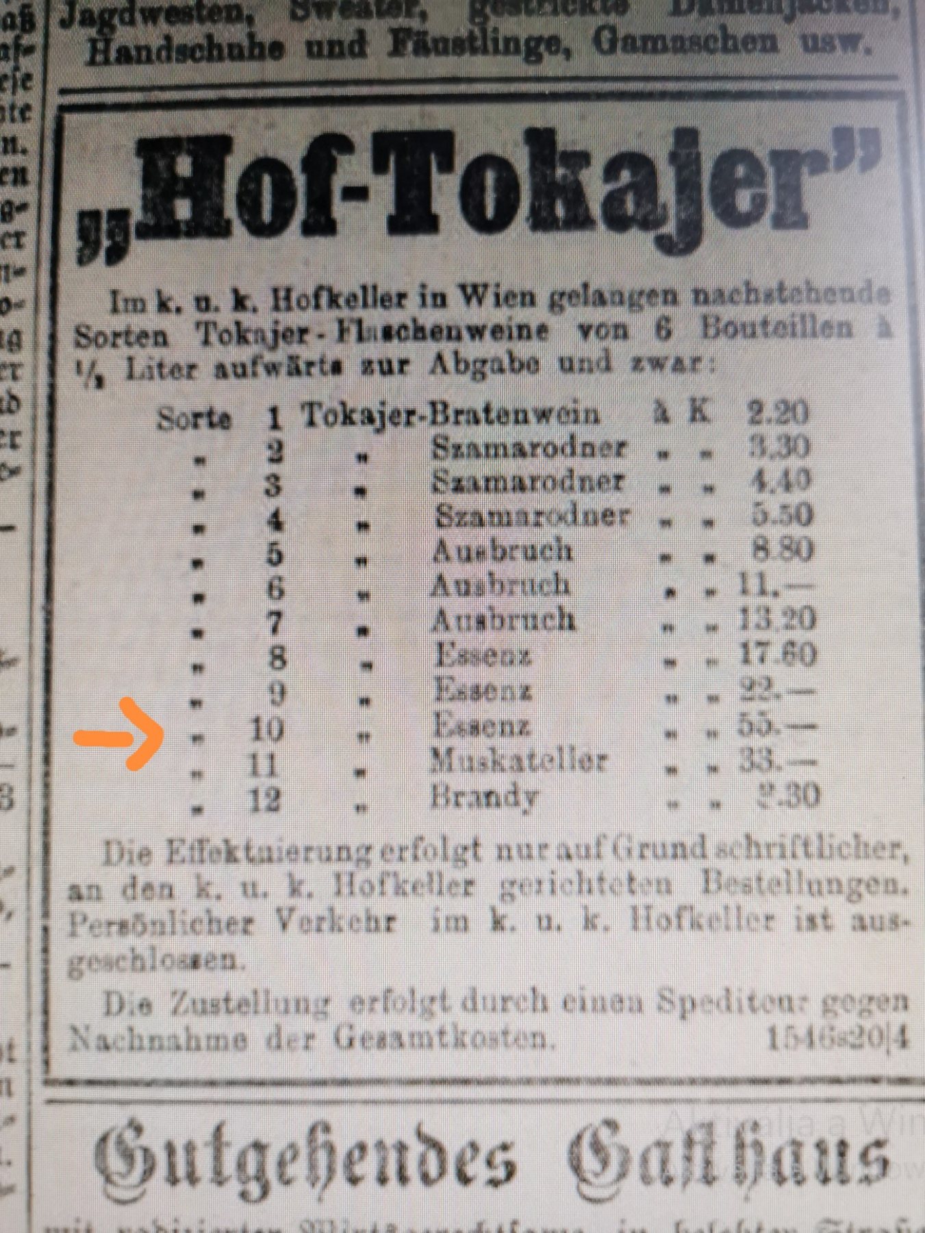 Hof-Tokajerwein price list