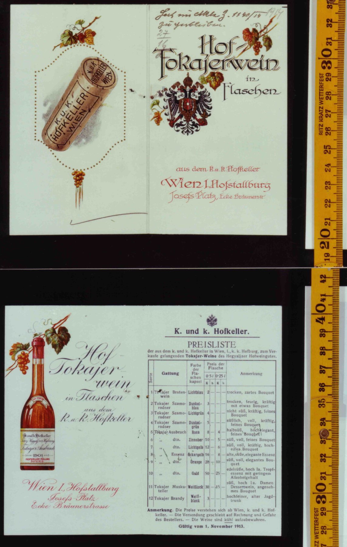 Hofkeller Tokay price list, 1914