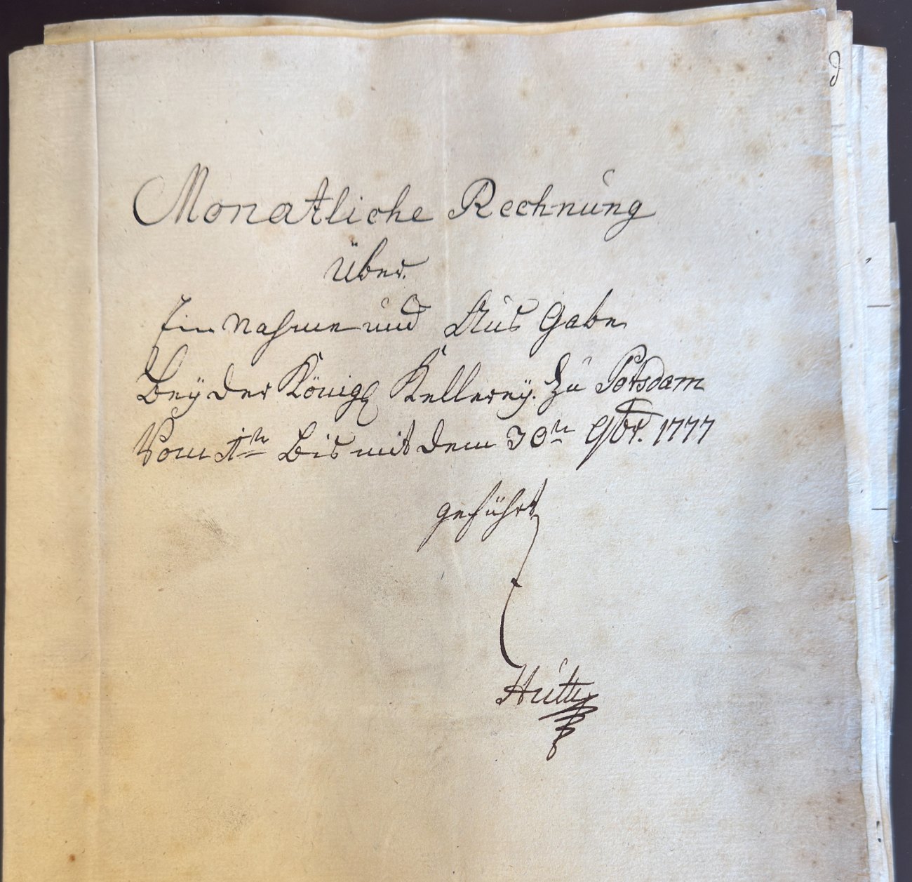 Monthly account of the royal cellar at Potsdam, November 1777