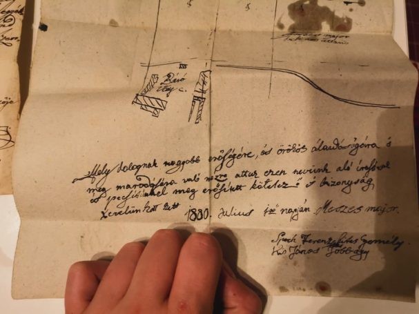 Hand-drawn plot sketch and signatures, dated 1880