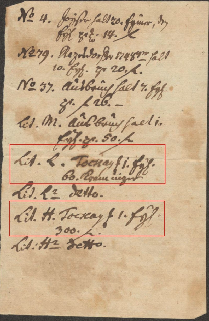 Stuttgart archive: cellar list with two Tokay entries marked