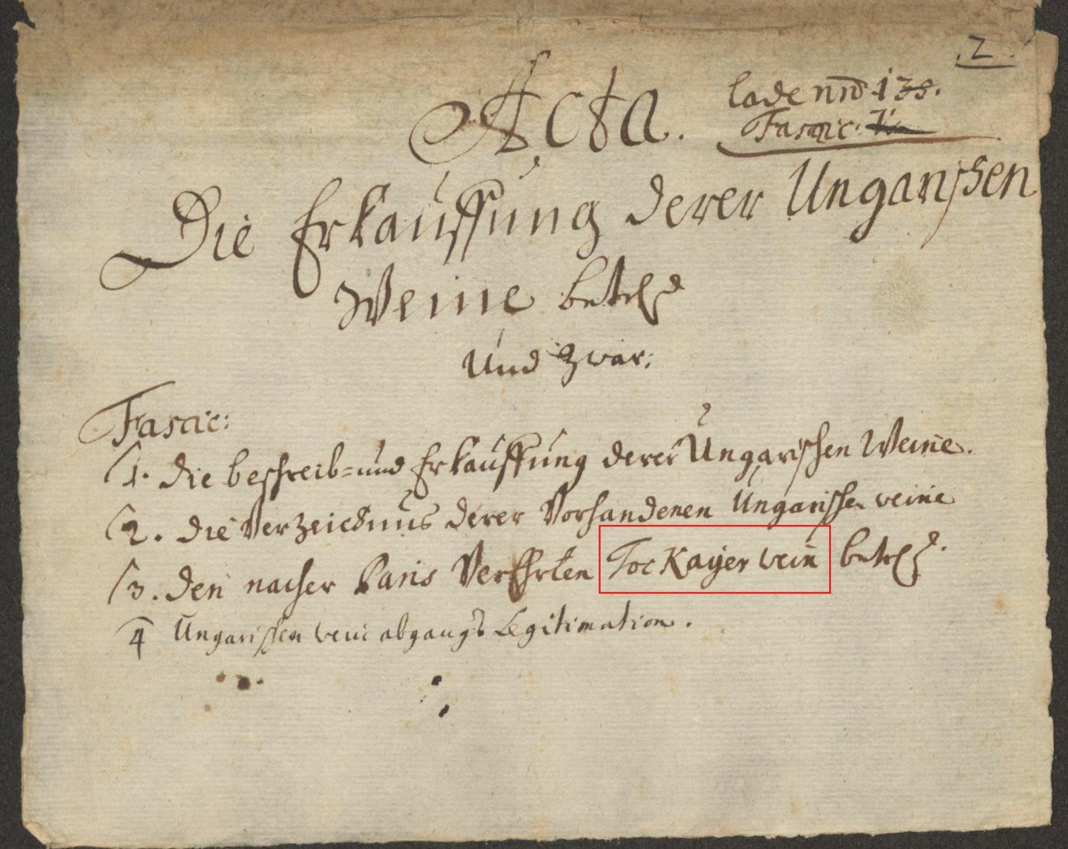 Stuttgart archive: Acta on the release of Hungarian wines, Tokayer Wein marked