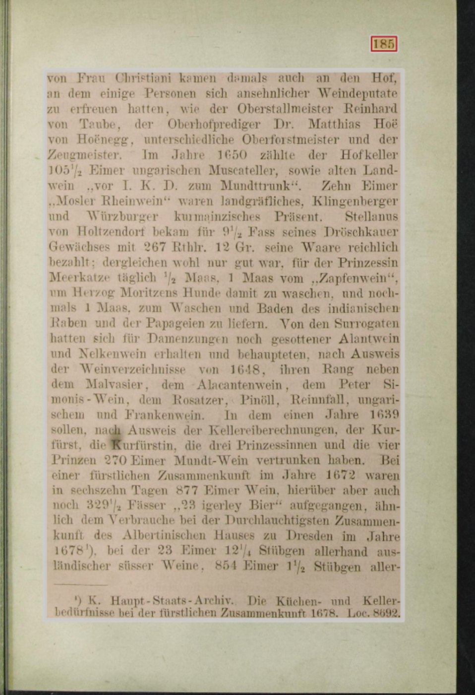Page 185 of the 1880 study, with the 1650 cellar figures