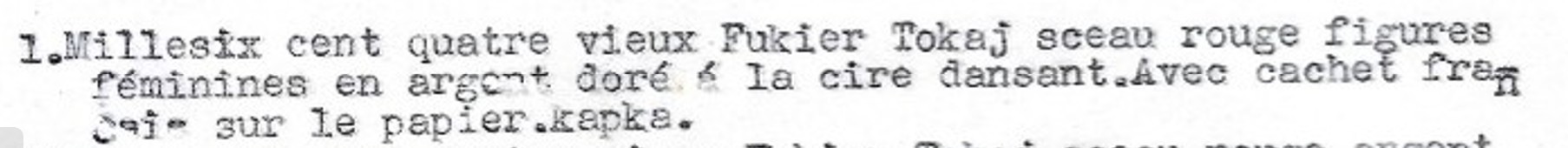 Entry 1 of the 1853 inventory, describing the 1604 Fukier Tokaj